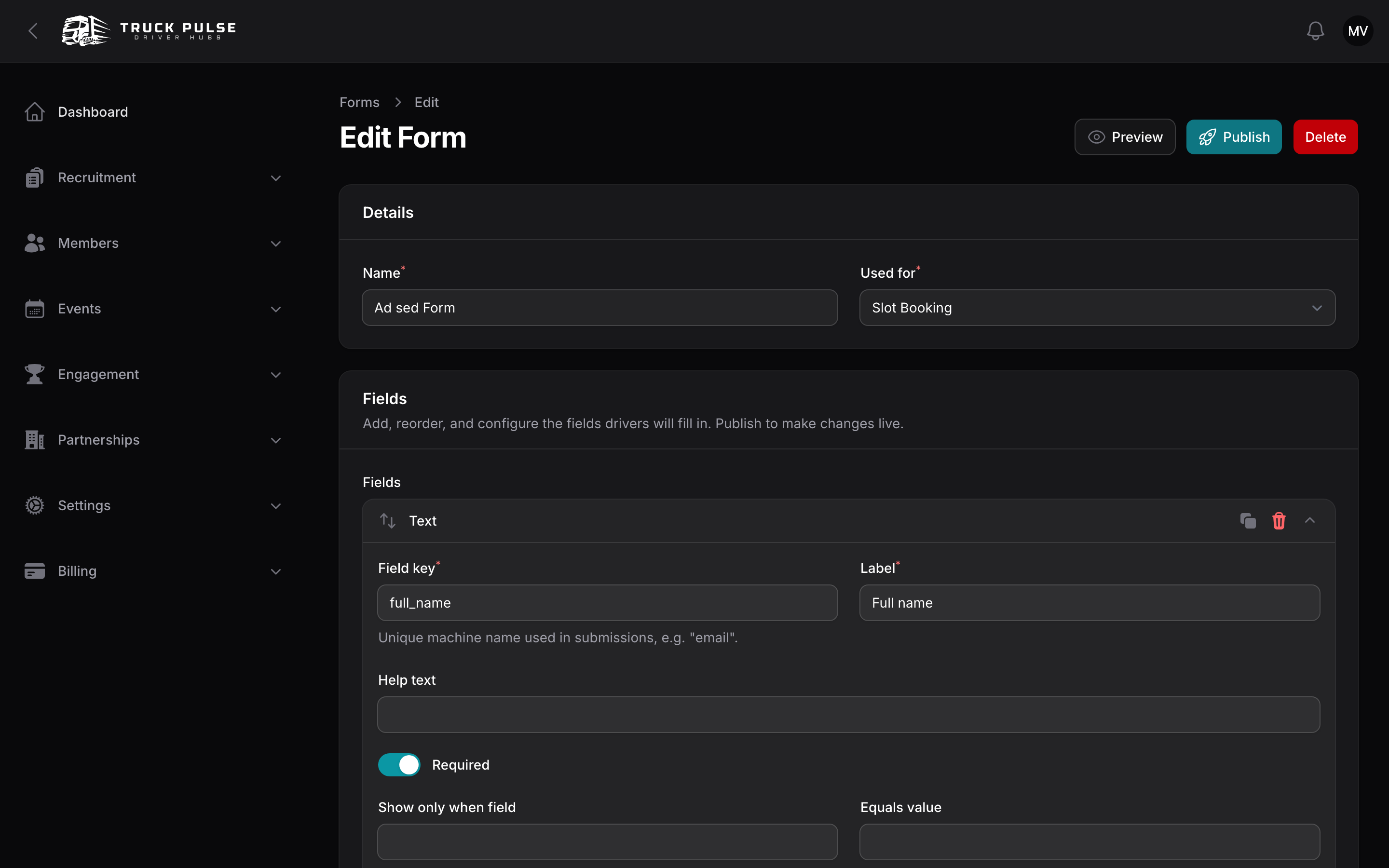 The application form builder