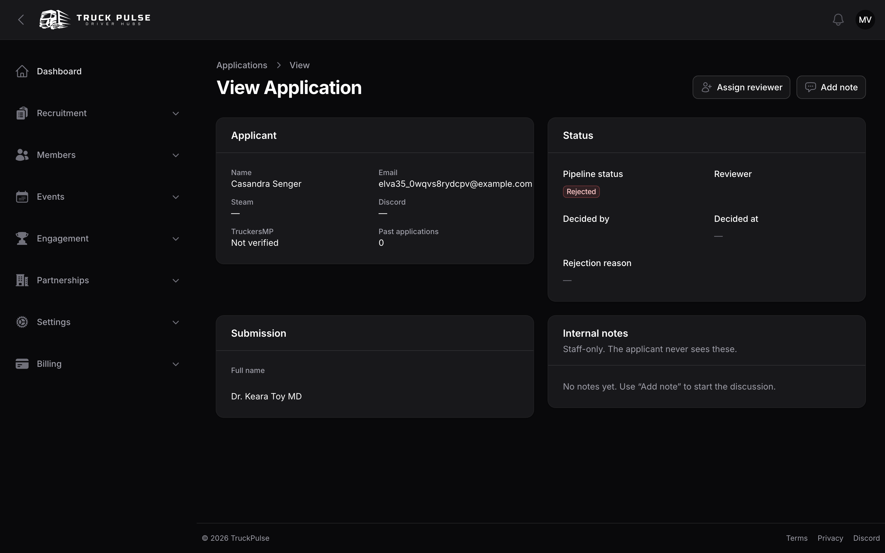 Reviewing an application