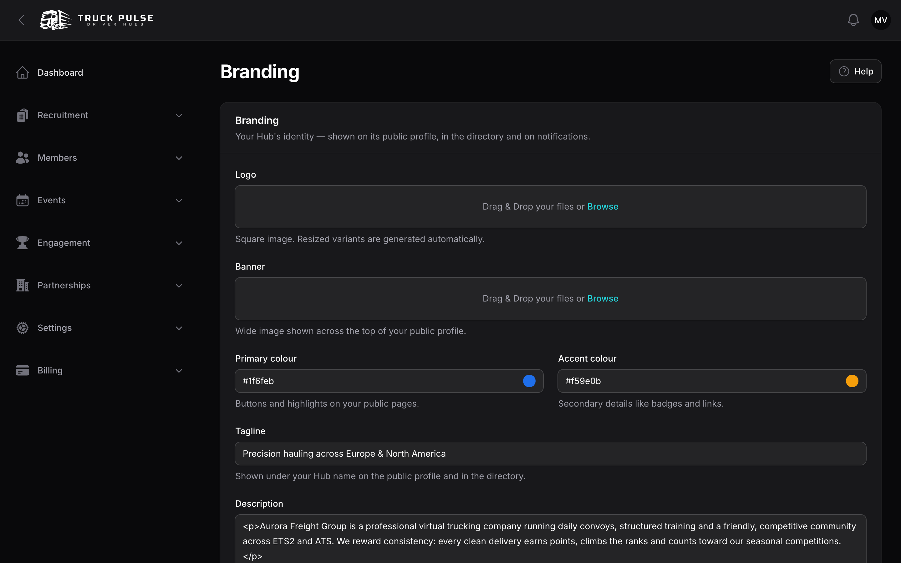 The Branding settings page