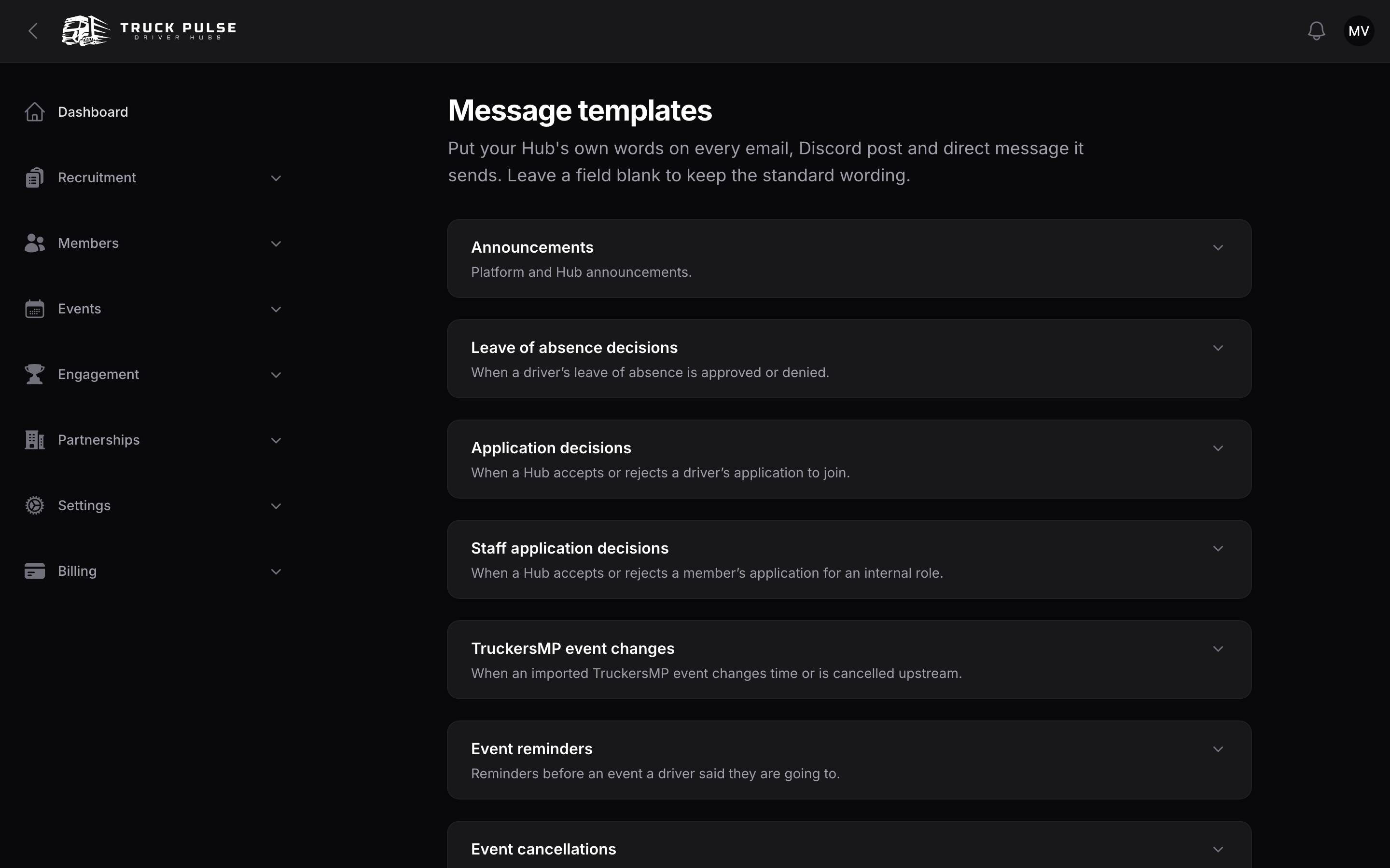 The message templates editor with a live preview