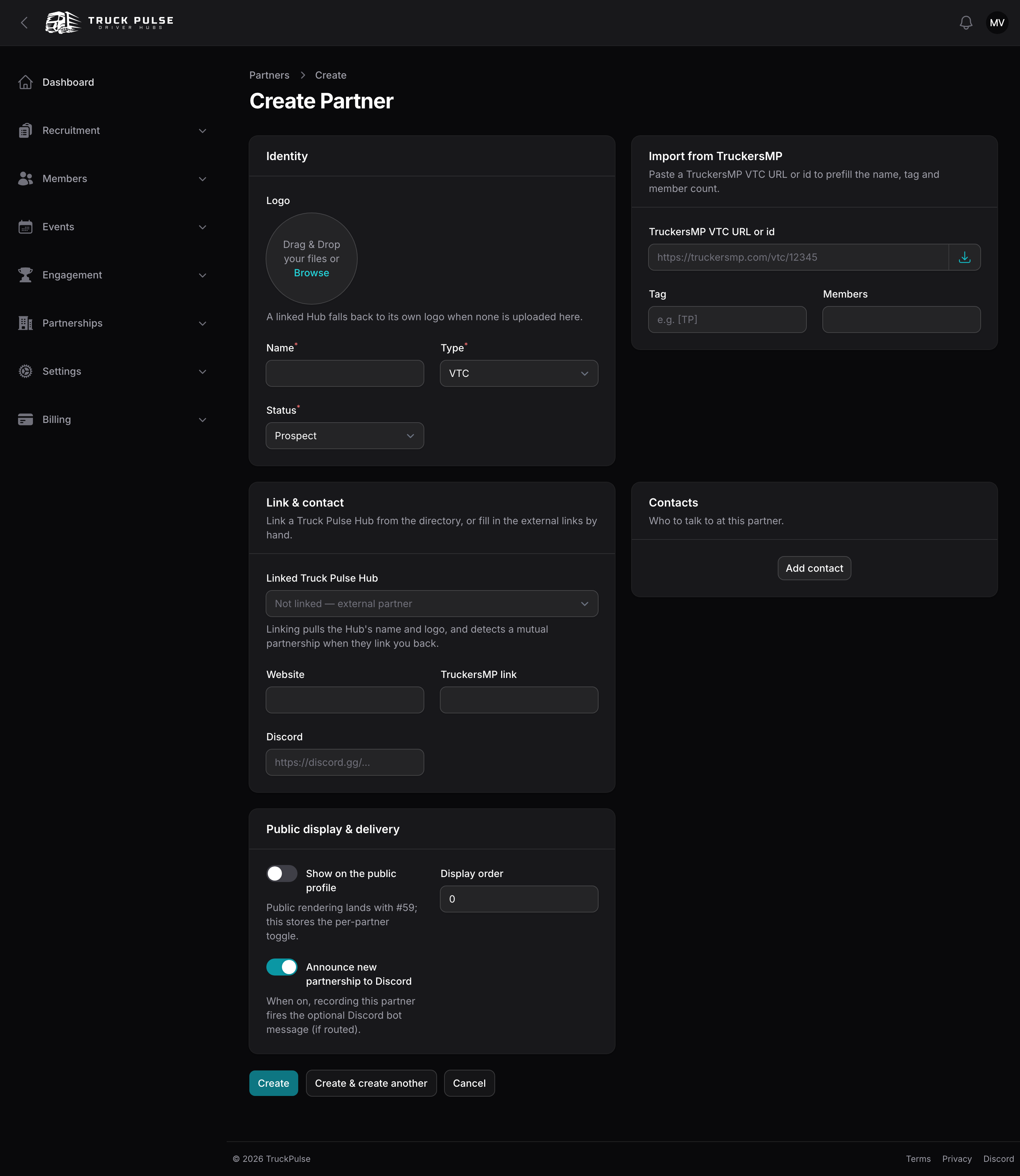 The partner editor with the TruckersMP prefill