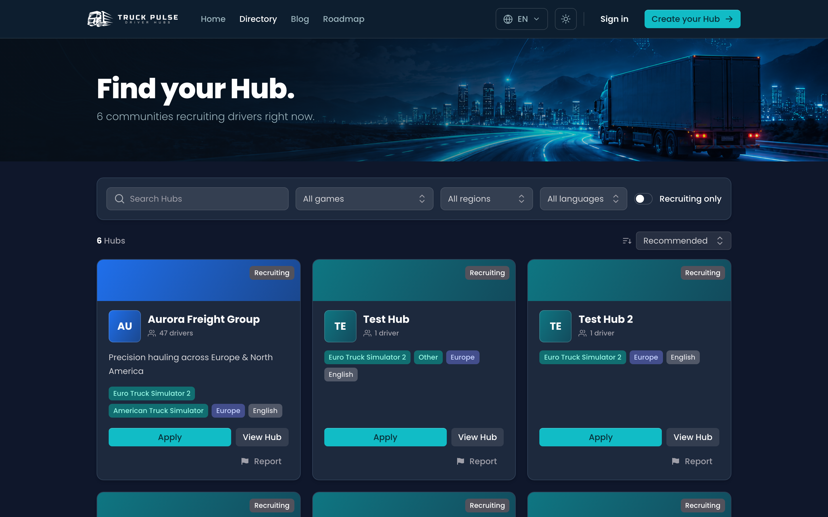 The public Hub directory with filters