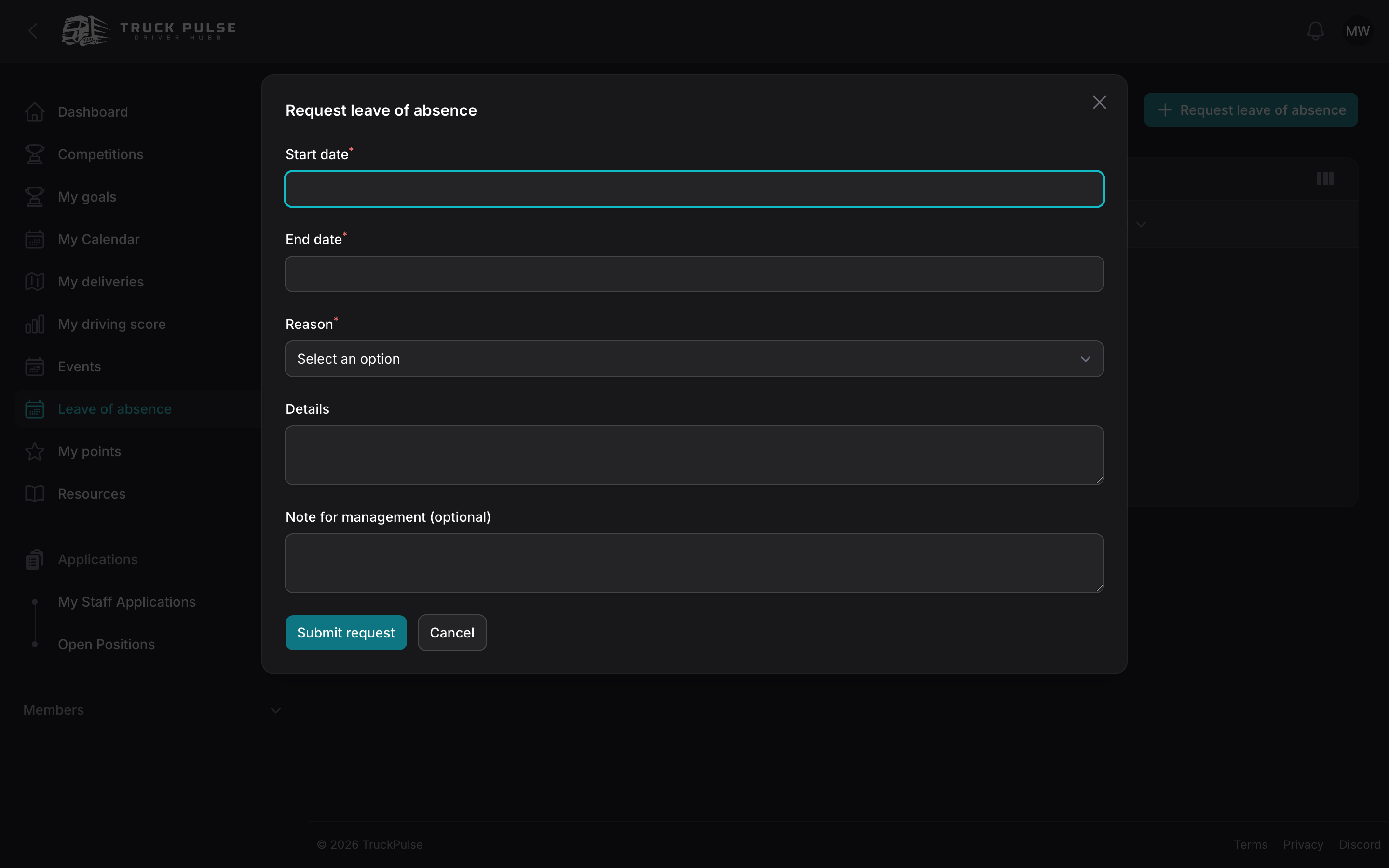 The request leave of absence form