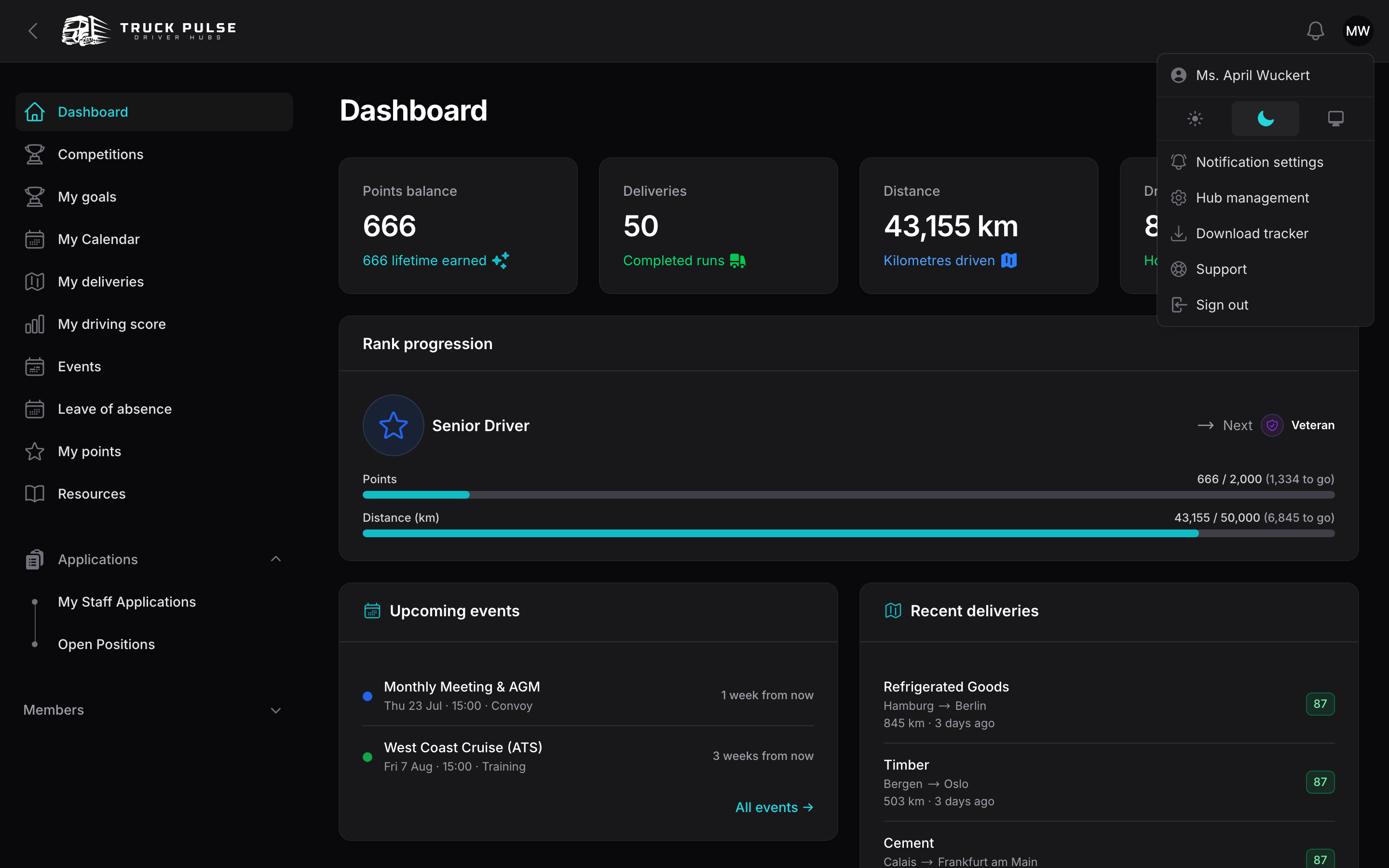 The Download tracker item in the panel's avatar menu