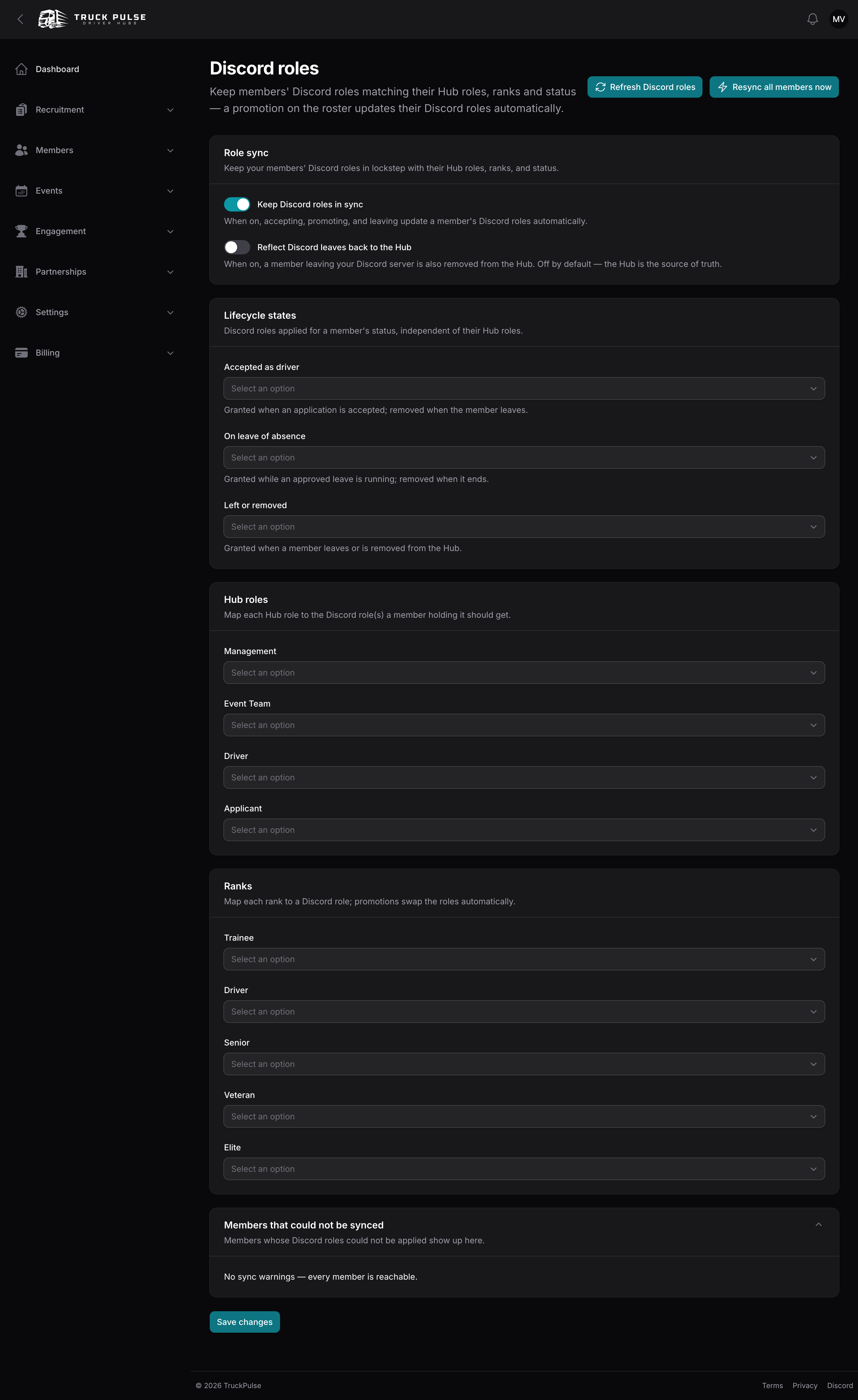 The Discord roles page with the mapping sections